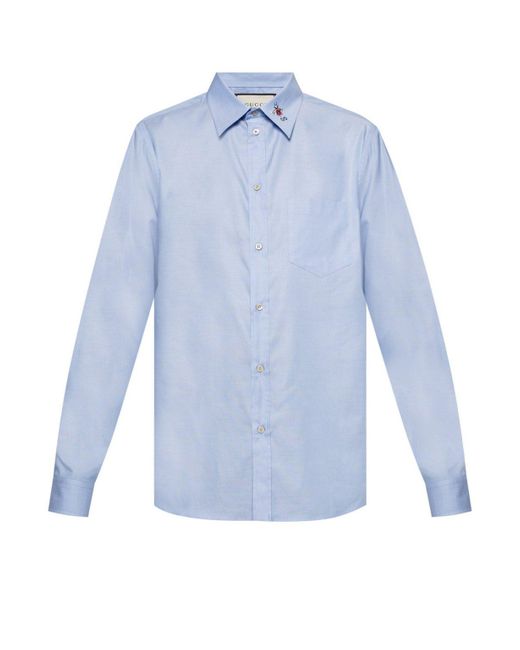 Gucci Blue Embroidered Shirt for men