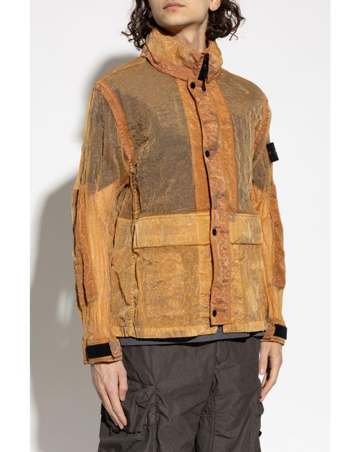 Stone Island Orange Transparent Jacket With Logo Patch for men