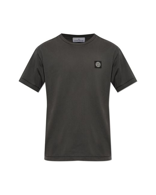 Stone Island Black T-Shirt With Logo Patch for men