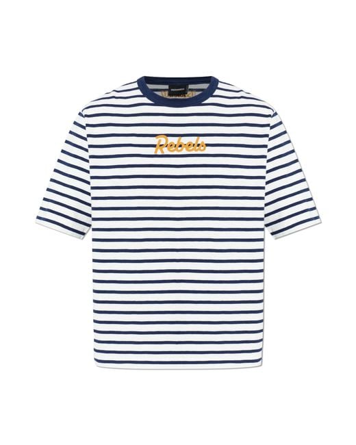 DSquared² Blue T-Shirt With A Striped Pattern for men