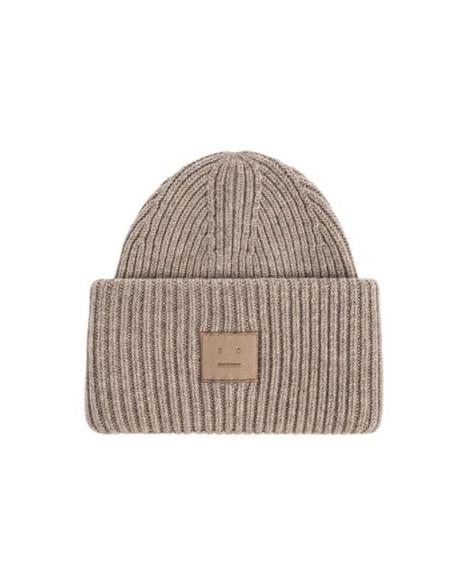 Acne Natural Wool Beanie With Logo