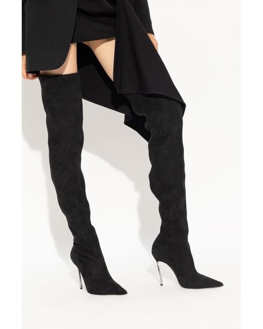Casadei Suede Thighhigh Boots in Black Lyst