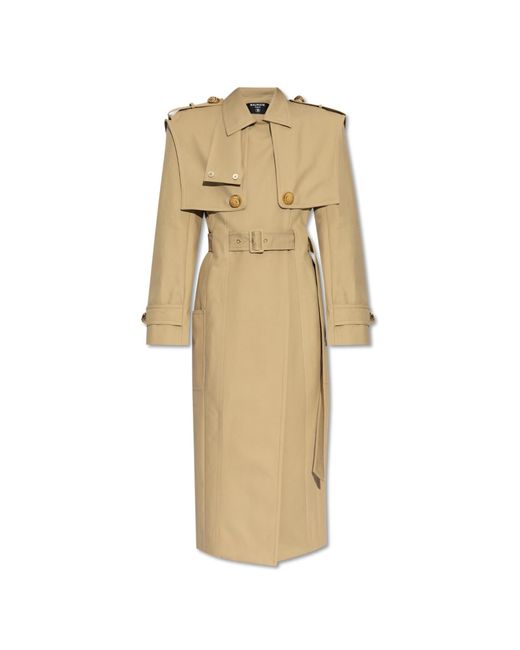 Balmain Natural Cotton Trench Coat With Waist Belt