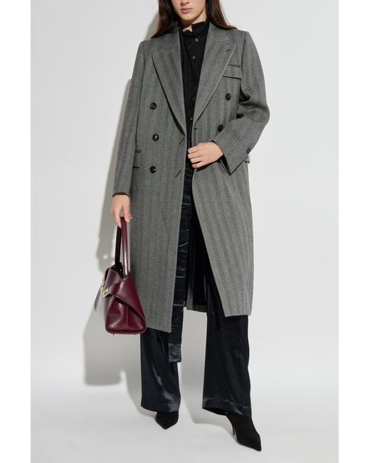 Ferragamo Gray Wool Coat With Herringbone Pattern
