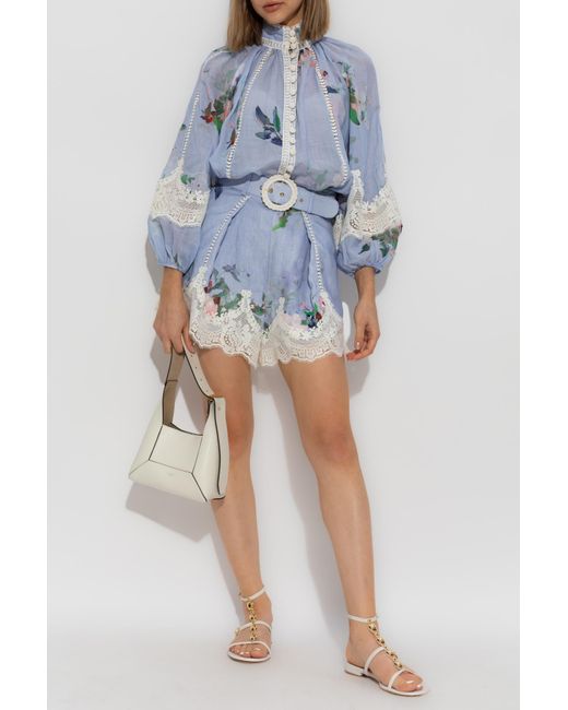 Zimmermann Blue Shorts With Lace Trim