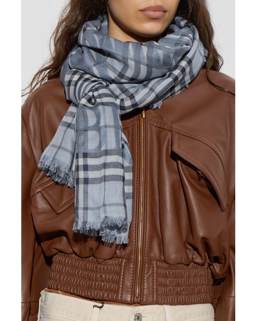 Burberry Gray Scarf With Logo