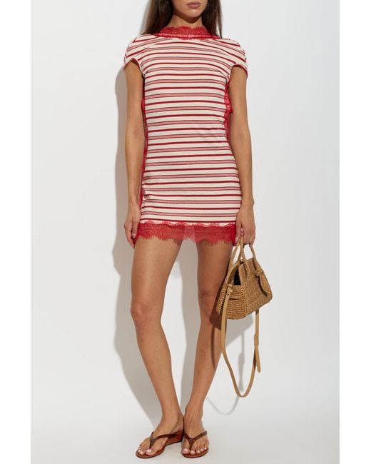 Christopher Esber Red 'Stripe Jersey Lace Trimmed Tee' Dress