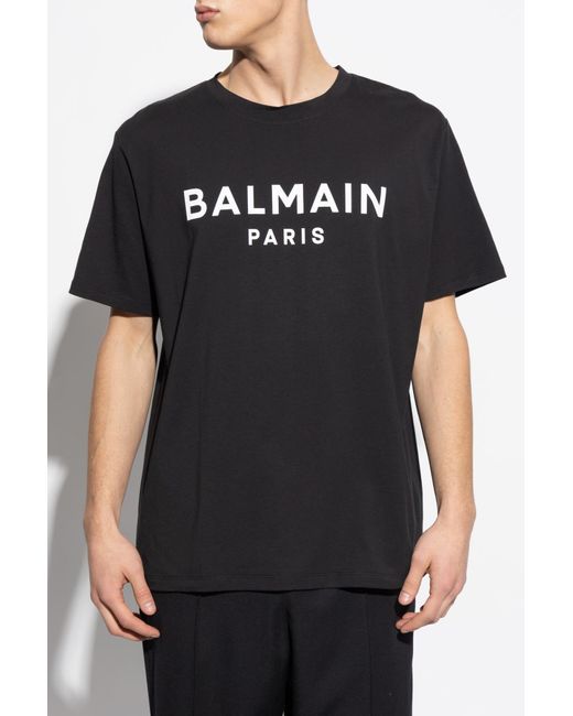 Balmain Black T-Shirt With Printed Logo for men