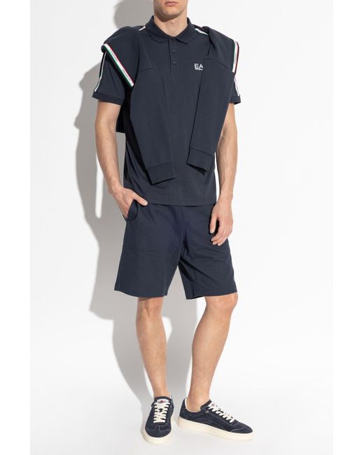 EA7 Blue Polo Shirt With Printed Logo for men