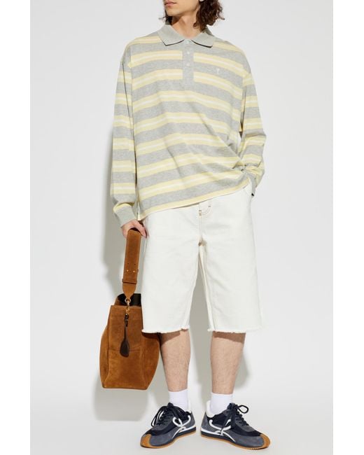 AMI White Long Sleeve Polo for men