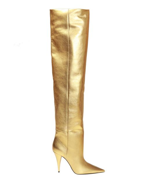 Saint Laurent Metallic 'kiki' Leather Boots Gold