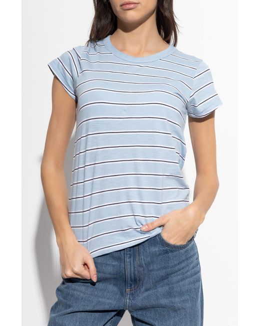 Rag & Bone Blue Striped Pattern T-Shirt