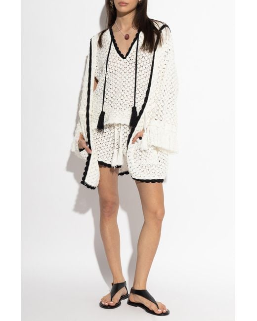 Akep White Crocheted Cardigan With Hood