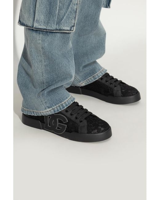 Dolce & Gabbana Black Sports Shoes With Lace Insert for men