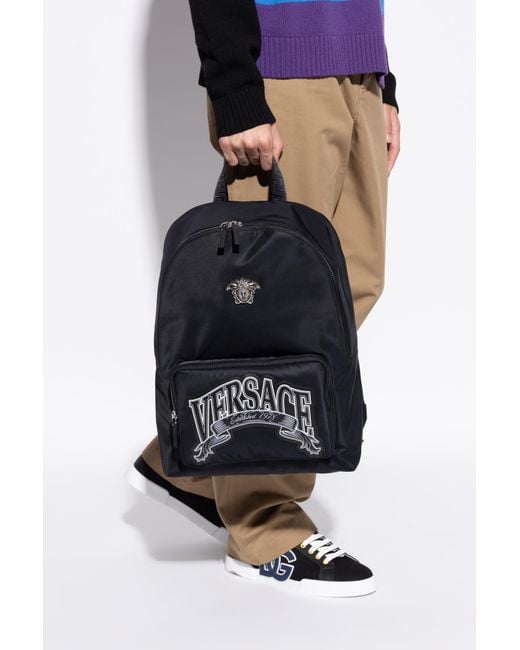 Versace Black Backpack With An Application for men