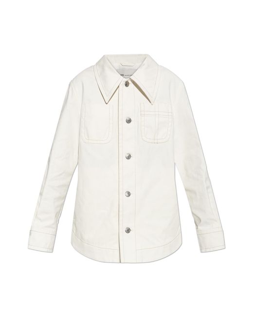 AMI White Denim Jacket With Pockets