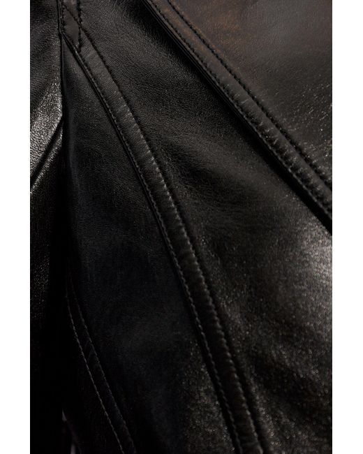 Balmain Black Leather Jacket With Fringes,