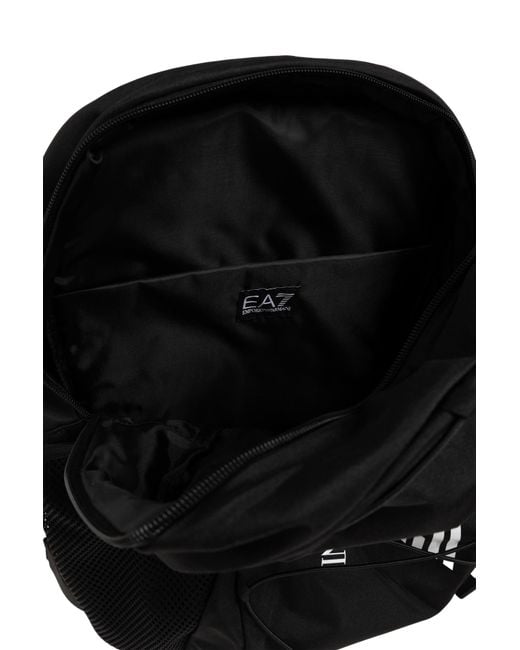 EA7 Black Backpack With Printed Logo