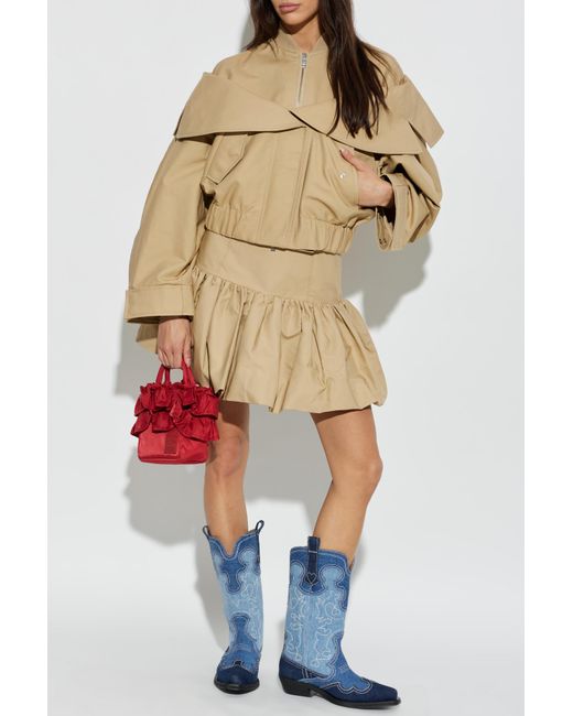 Ganni Natural Short Skirt With Ruching