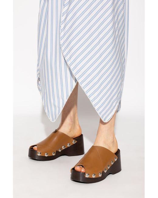 Ganni Leather Platform Slides in Brown Lyst Canada