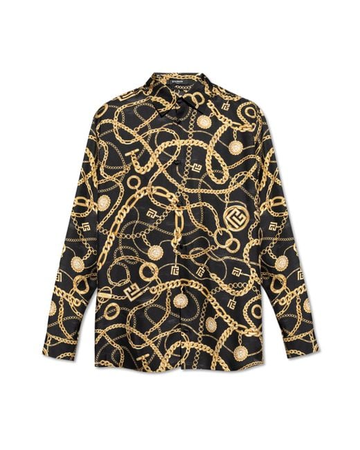 Balmain Black Silk Shirt With Print for men
