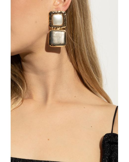 Self-Portrait Natural Earrings With Shimmering Crystals