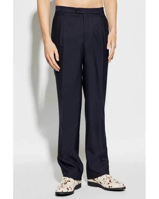 Etro Blue Wool Pleated Trousers for men