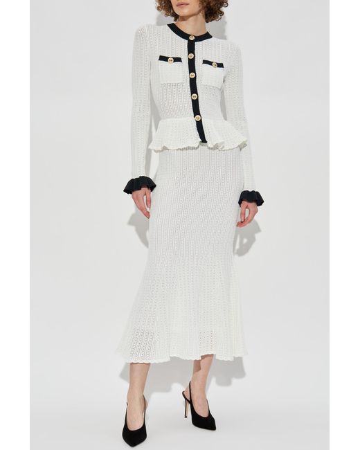 self portrait white peplum dress self-portrait - White Peplum Pointelle Knit Mini Dress