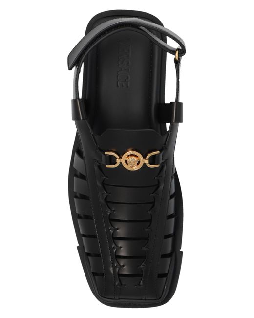 Versace Black Leather Sandals, for men