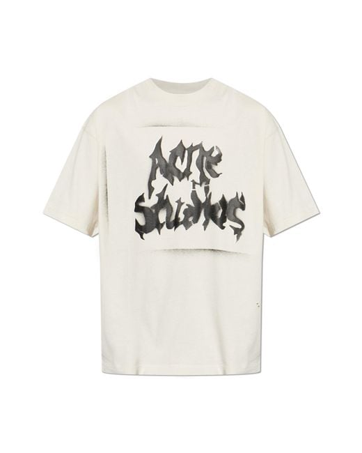 Acne White T-Shirt With Print for men