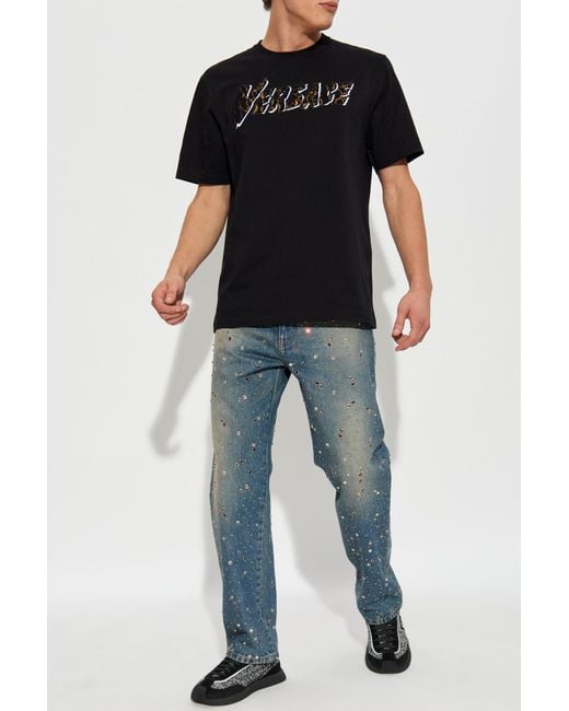 Versace Blue T-Shirt With Shimmering Sequins for men