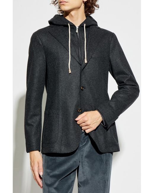 Eleventy Gray Wool Blazer With Detachable Hood for men