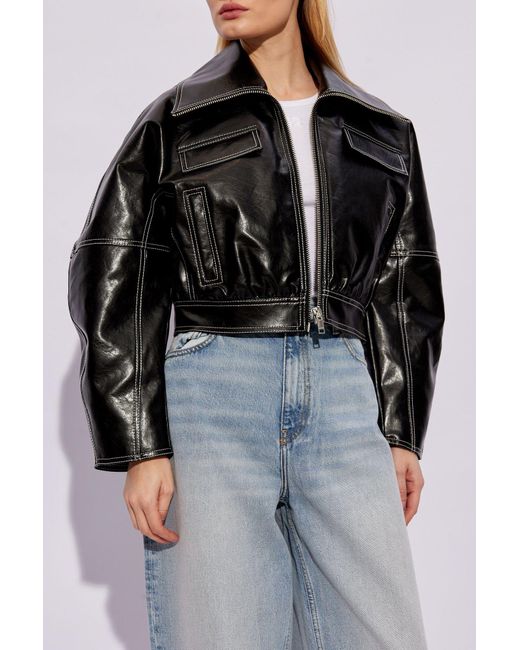 レザージャケット・コート GANNI BLACK SYNTHETIC LEATHER COAT Leather jacket GANNI | Blondie Shop
