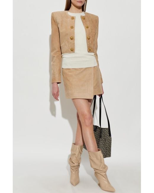 Balmain Natural Short Suede Jacket