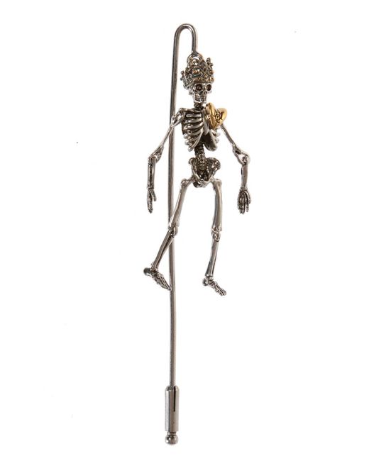 Alexander McQueen Metallic Men's King Skeleton Lapel Pin for men