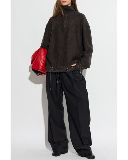 Maison Margiela Black Sweater With Decorative Threads