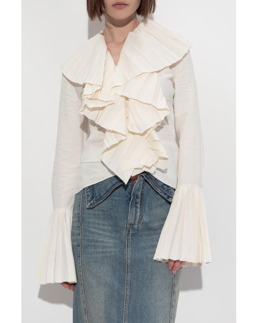 Alexander McQueen White Top With Pleated Ruffles