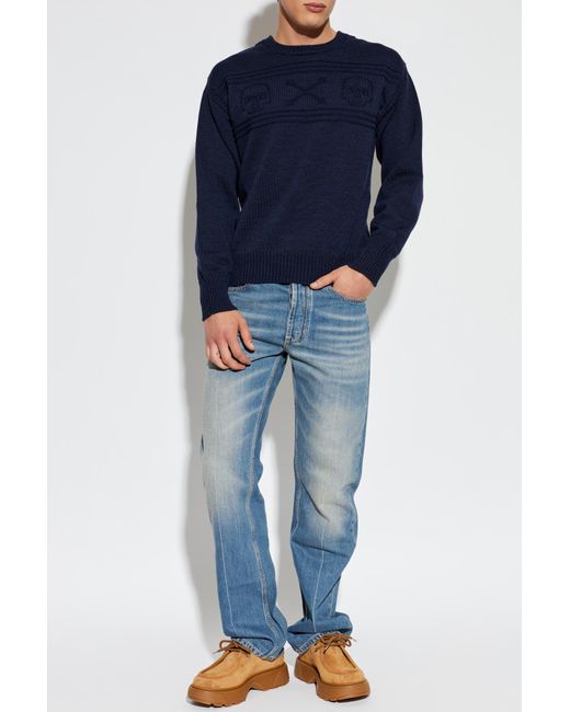 McQueen Blue Wool Sweater With A Crew Neckline for men
