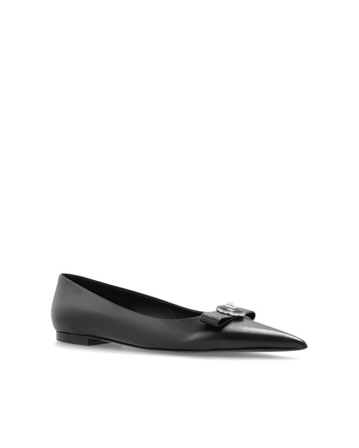 Versace Black Leather Ballet Flats
