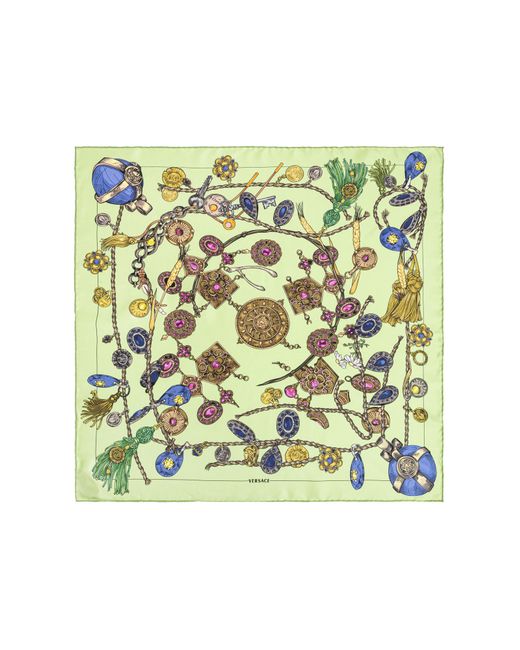 Versace Green Silk Scarf With "Broken Jewels" Print
