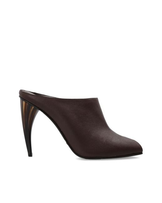 McQueen Brown Leather Heeled Mules
