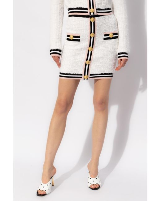 Balmain White Tweed Skirt,