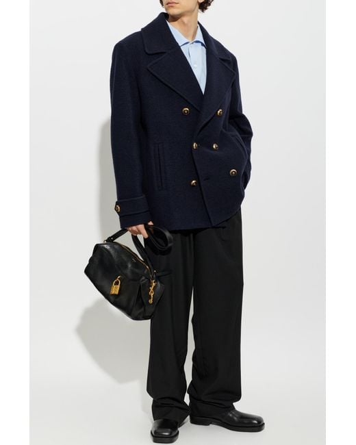 Balmain Blue Wool Coat for men