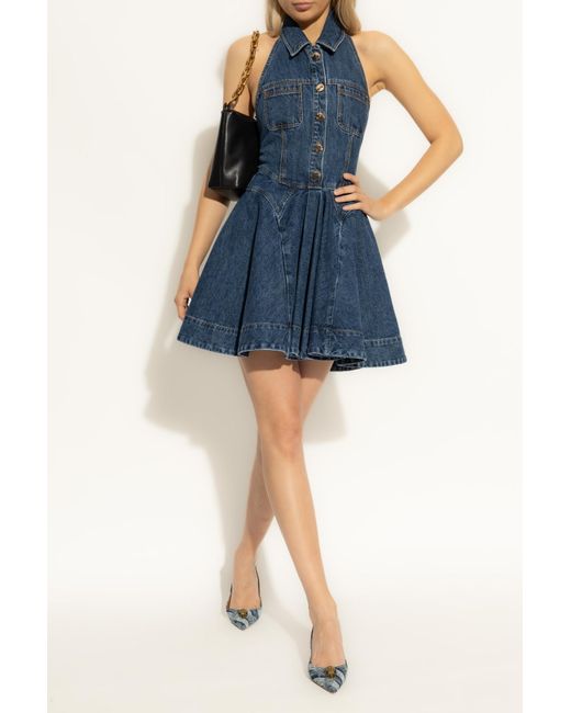 Self-Portrait Blue Denim Dress With Open Back