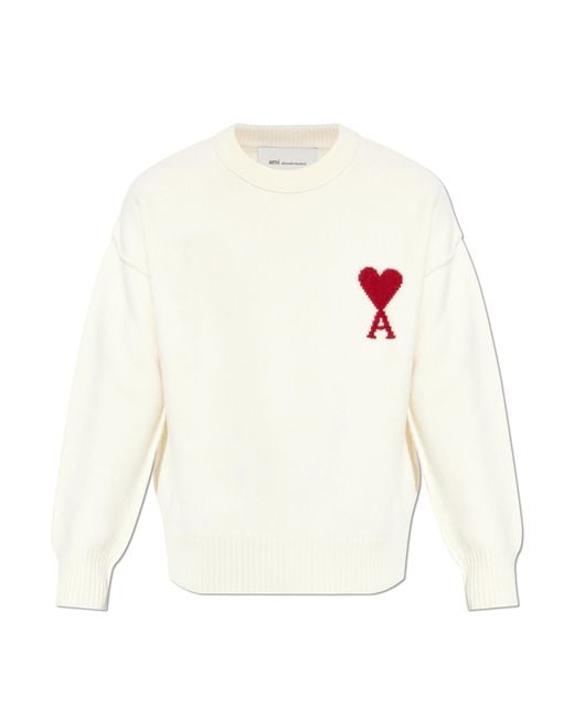 AMI White Wool Sweater With Logo for men