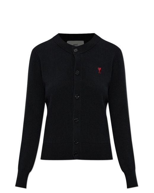 AMI Black Cardigan With Embroidered Logo