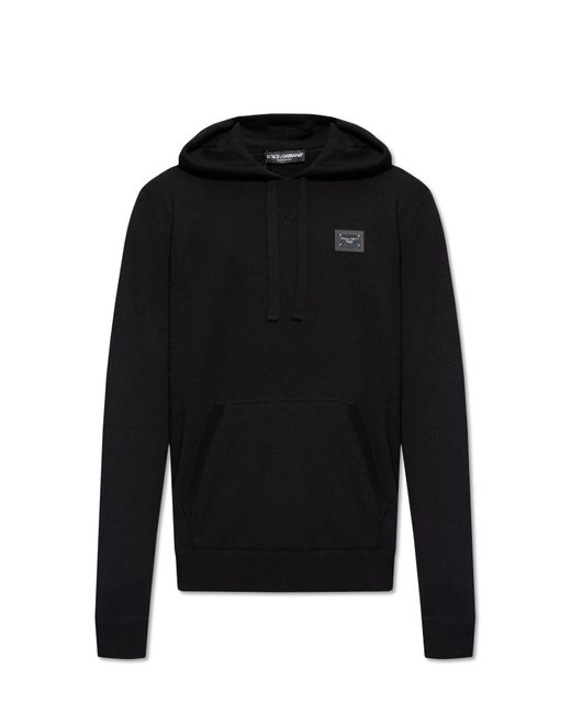 Dolce & Gabbana Black Wool Hoodie With Logo for men