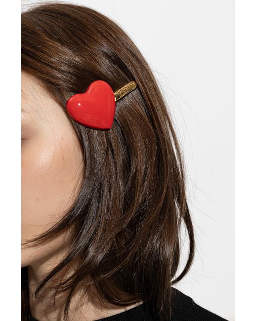Moschino Red Hair Clip With Heart Motif