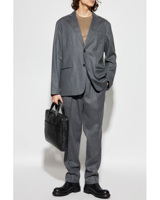 Emporio Armani Gray Wool Trousers With Pressed Crease for men