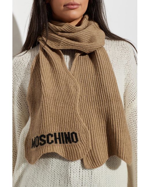 Moschino Brown Scarf With Logo